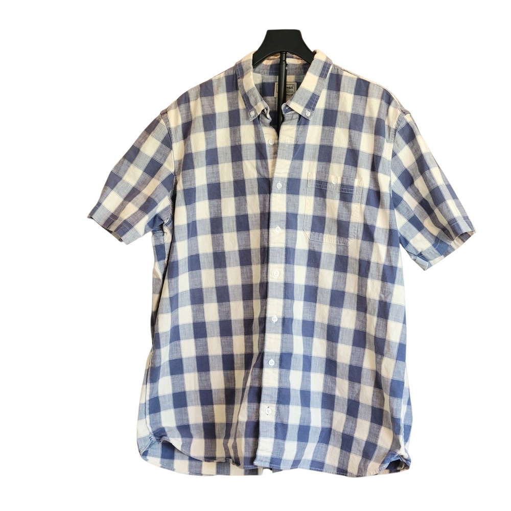 LL Bean Mens Plaid Traditional Fit Button Down Shirt  Size XL Tall Blue White